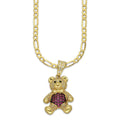 MR14DP090 Cadena Oro Sólido 10K + Dije Oro Sólido 14K EM Oso 3D Panza Rosa 1.5 cm x 2.9 cm
