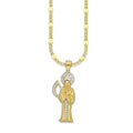MR14DP098 Cadena Caballero Oro Sólido 10K + Dije Oro Sólido 14K EM Santa Muerte con Zirconia 1.8 cm x 5.1 cm