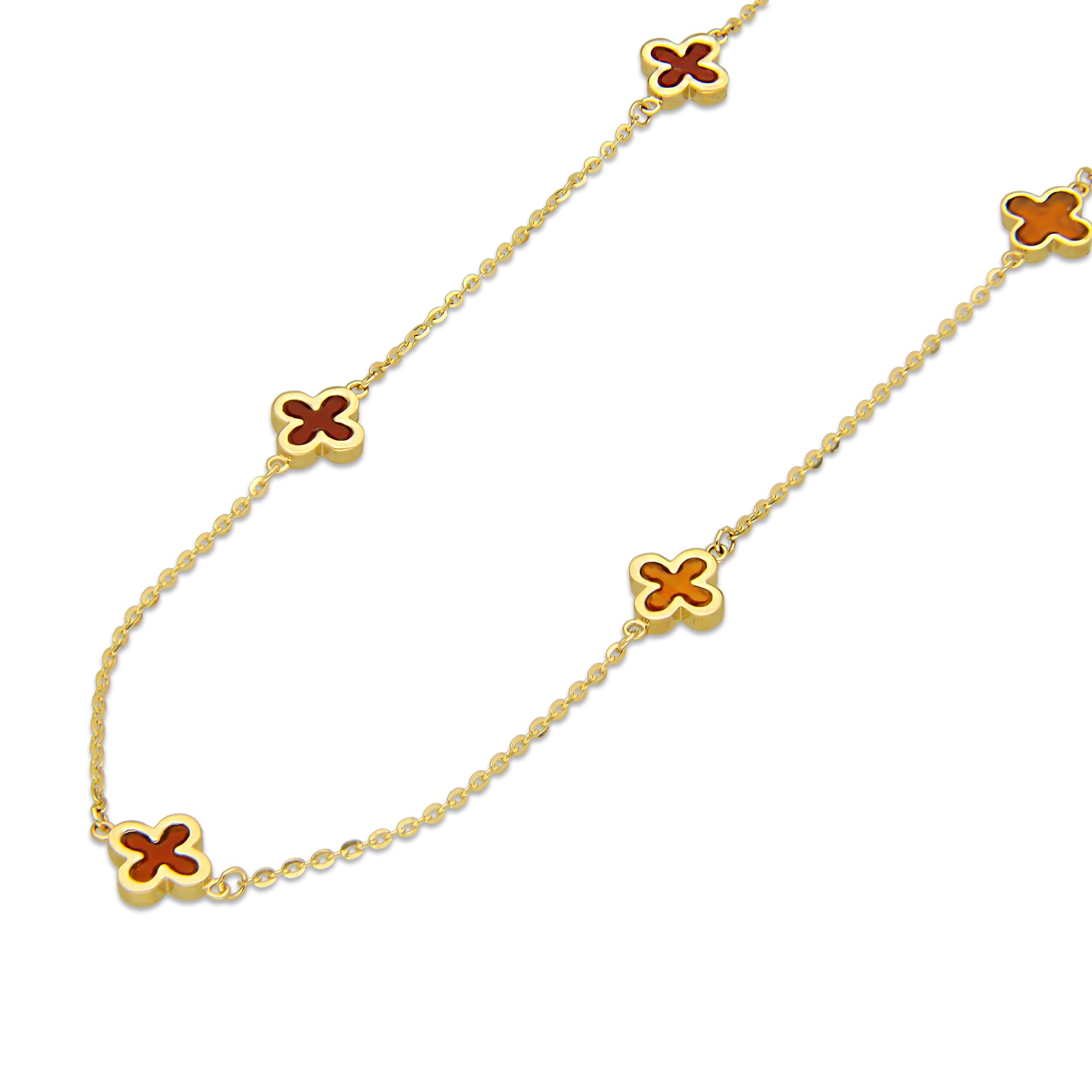 MR14G022 Gargantilla Collar Dama Oro Sólido 14K EMF14 5 Tréboles 6 mm Rojos Largo 45 cm