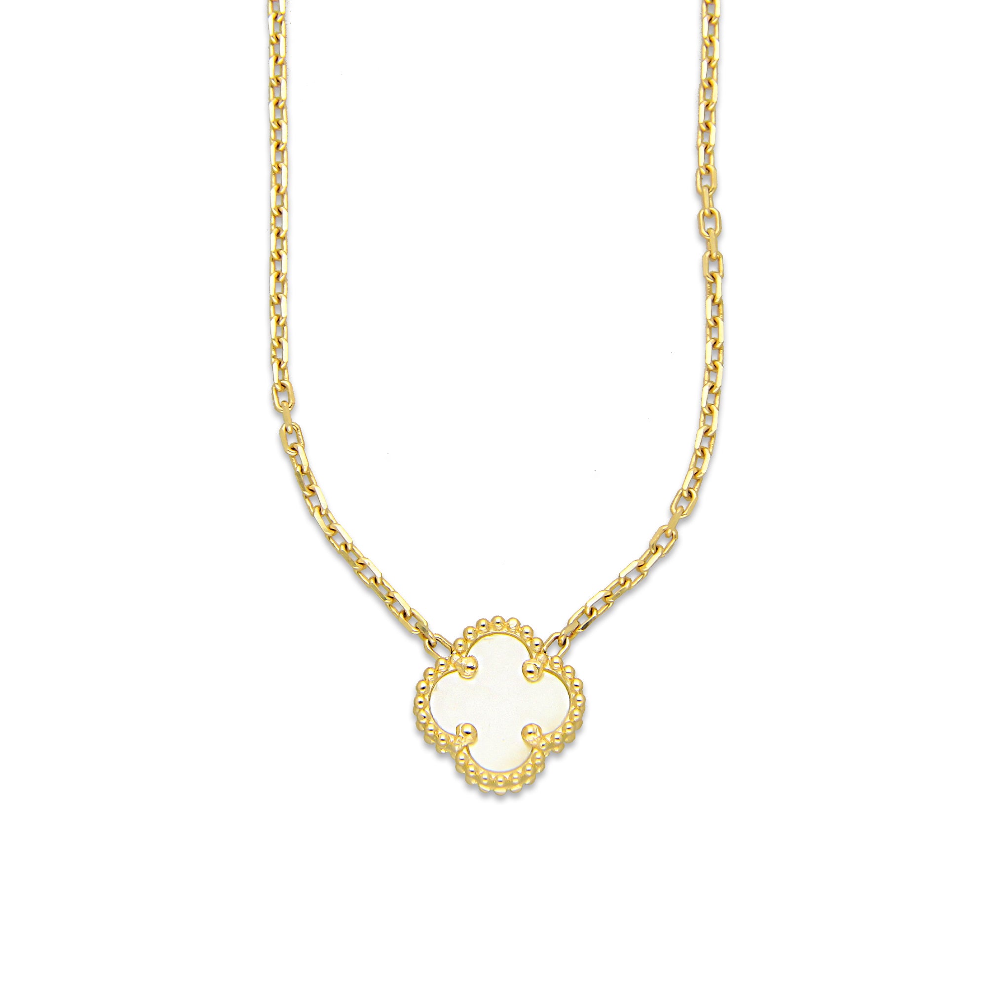 MR14G024 Gargantilla Collar Dama Oro Sólido 14K EMF14 1 Trébol 1 cm Blanco Largo 45 cm