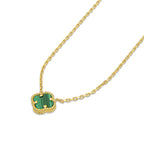 MR14G026 Gargantilla Collar Dama Oro Sólido 14K EMF14 1 Trébol 1 cm Verde Largo 45 cm