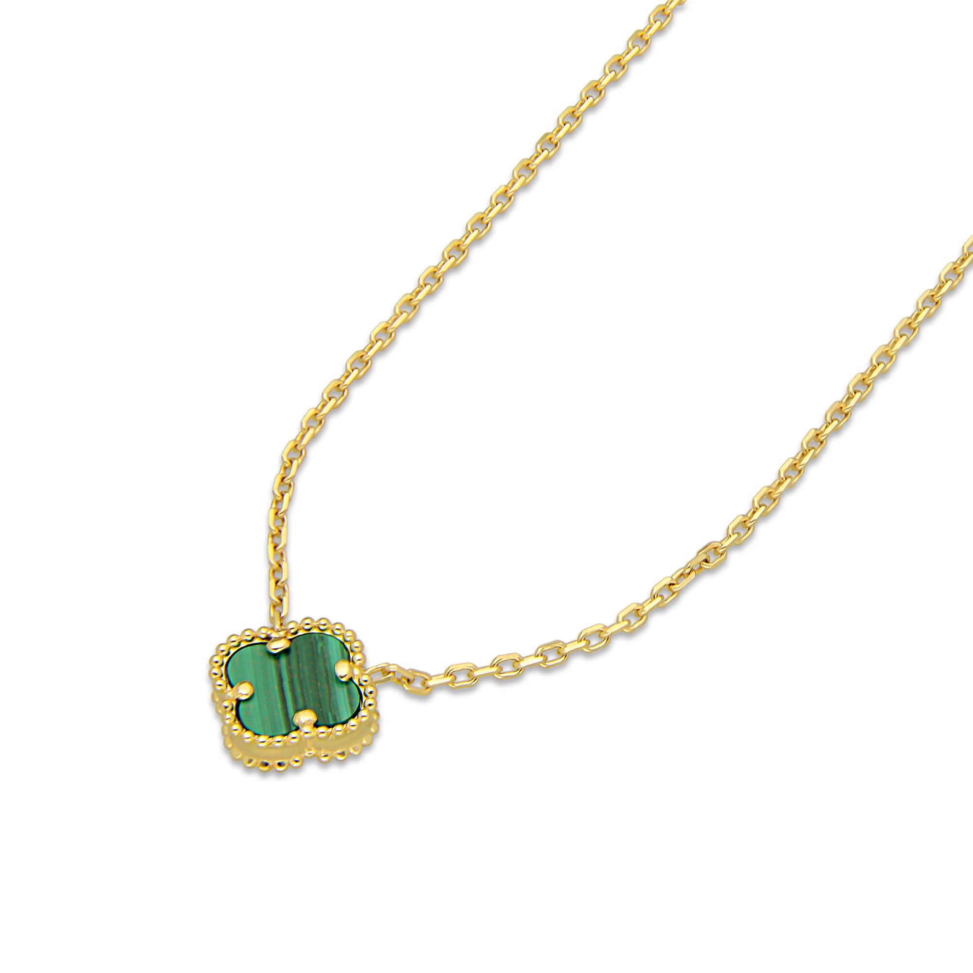 MR14G026 Gargantilla Collar Dama Oro Sólido 14K EMF14 1 Trébol 1 cm Verde Largo 45 cm