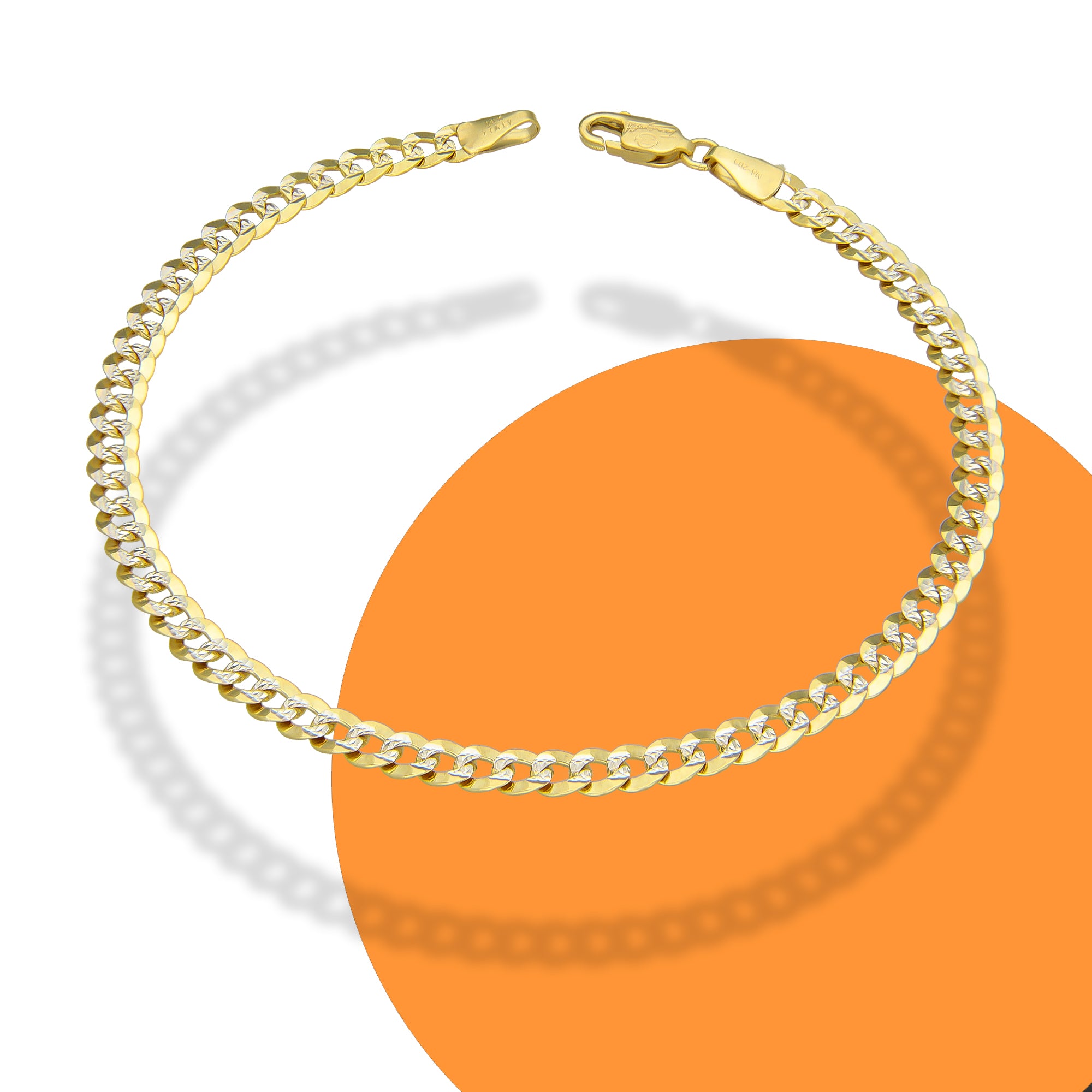 MR14PC006 Pulsera Para Caballero Oro Sólido 14K Cubana Americana Diamantada 4 Mm x 21 Cm