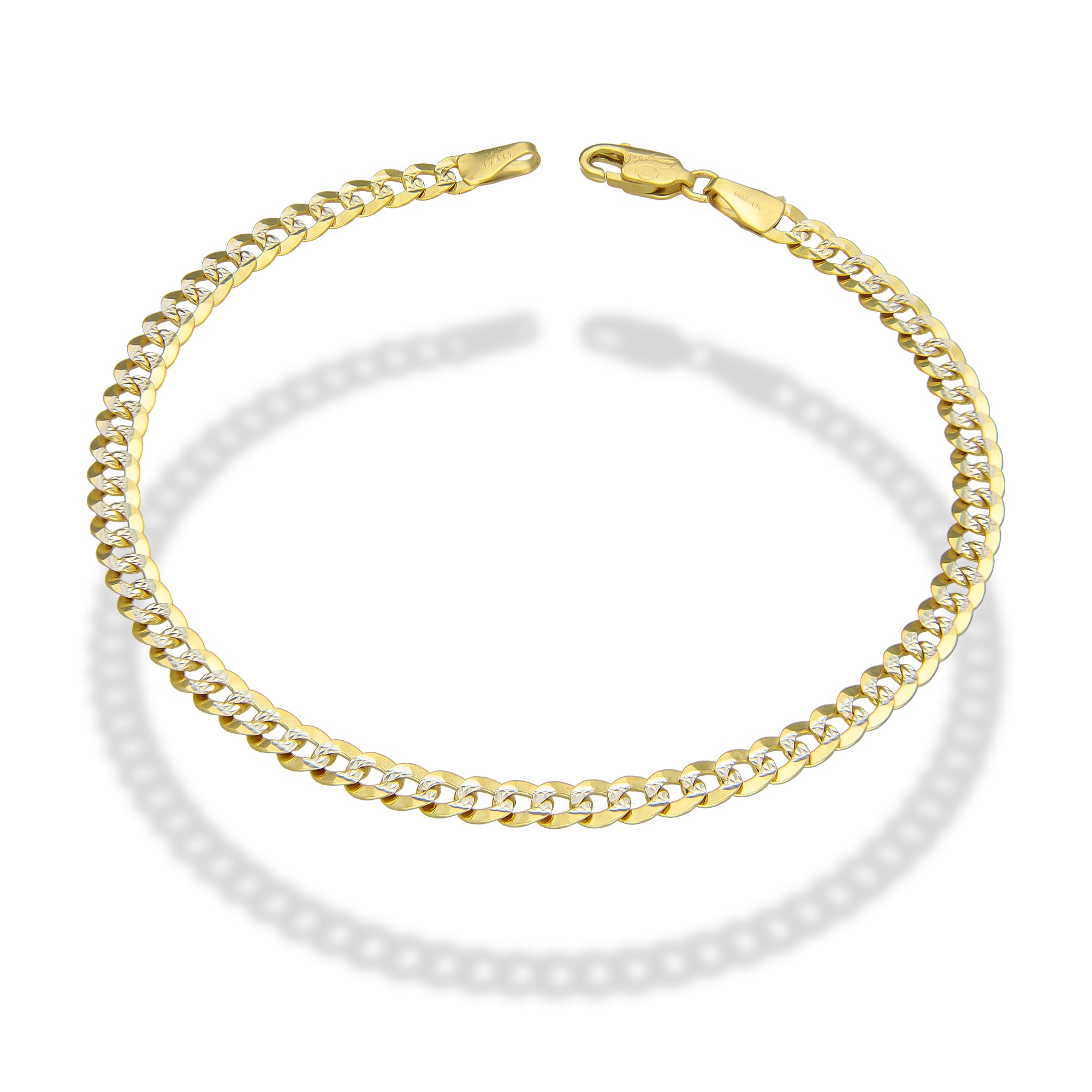 MR14PC006 Pulsera Para Caballero Oro Sólido 14K Cubana Americana Diamantada 4 Mm x 21 Cm