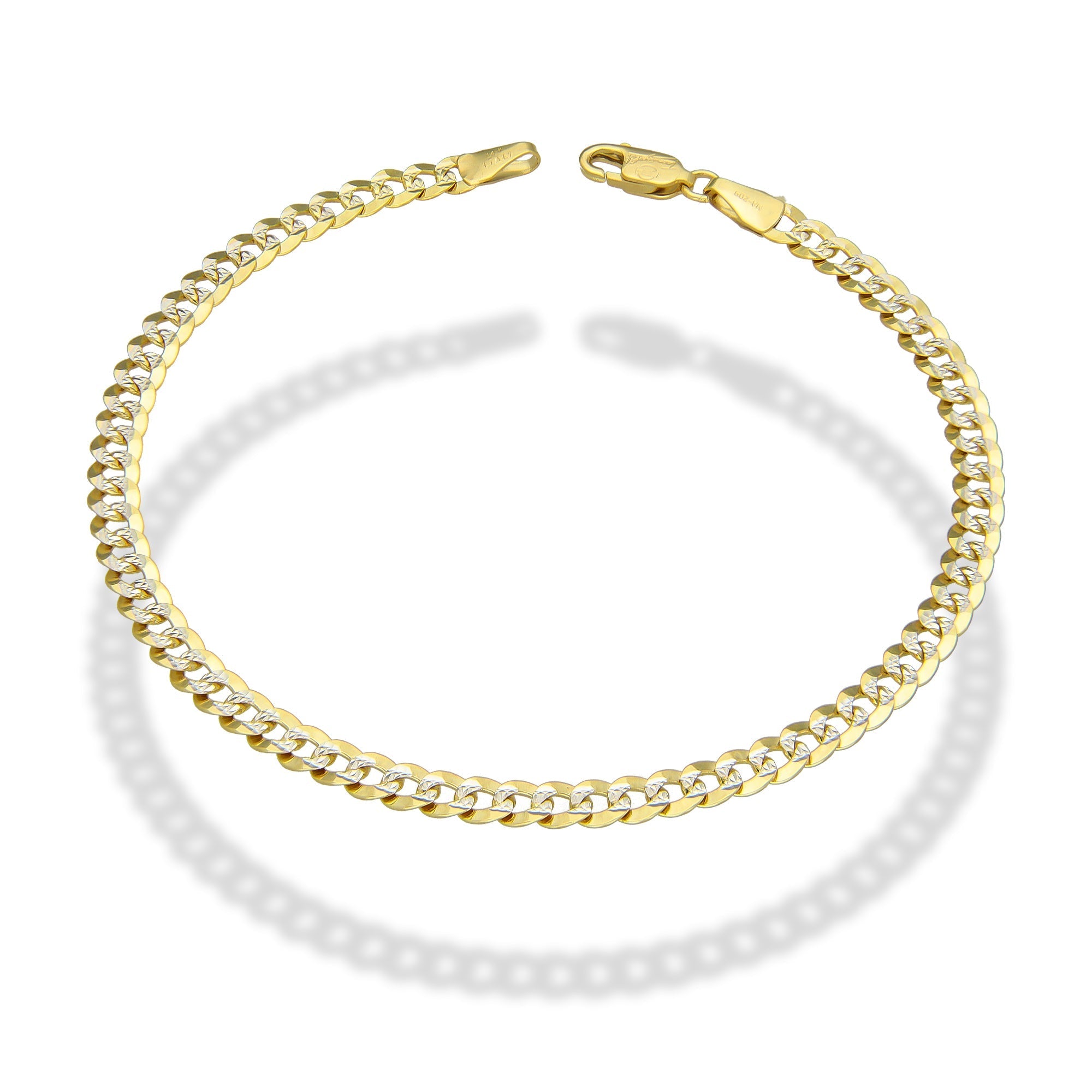 MR14PC006 Pulsera Para Caballero Oro Sólido 14K Cubana Americana Diamantada 4 Mm x 21 Cm