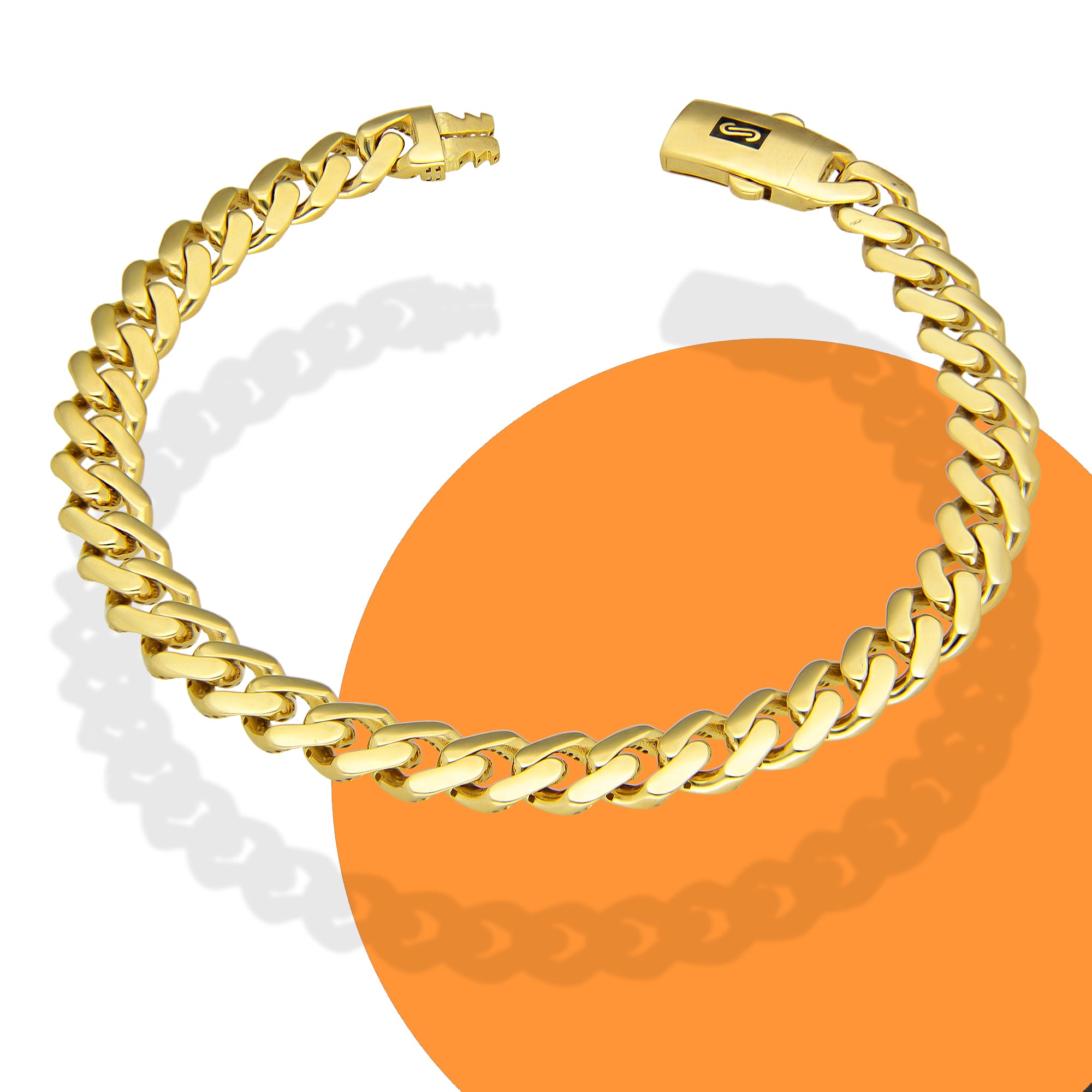 MR14PC018 Pulsera Para Caballero Oro Sólido 14K Mónaco Chain Mod 1x0 Lisa 7.5 mm x 20.5 cm