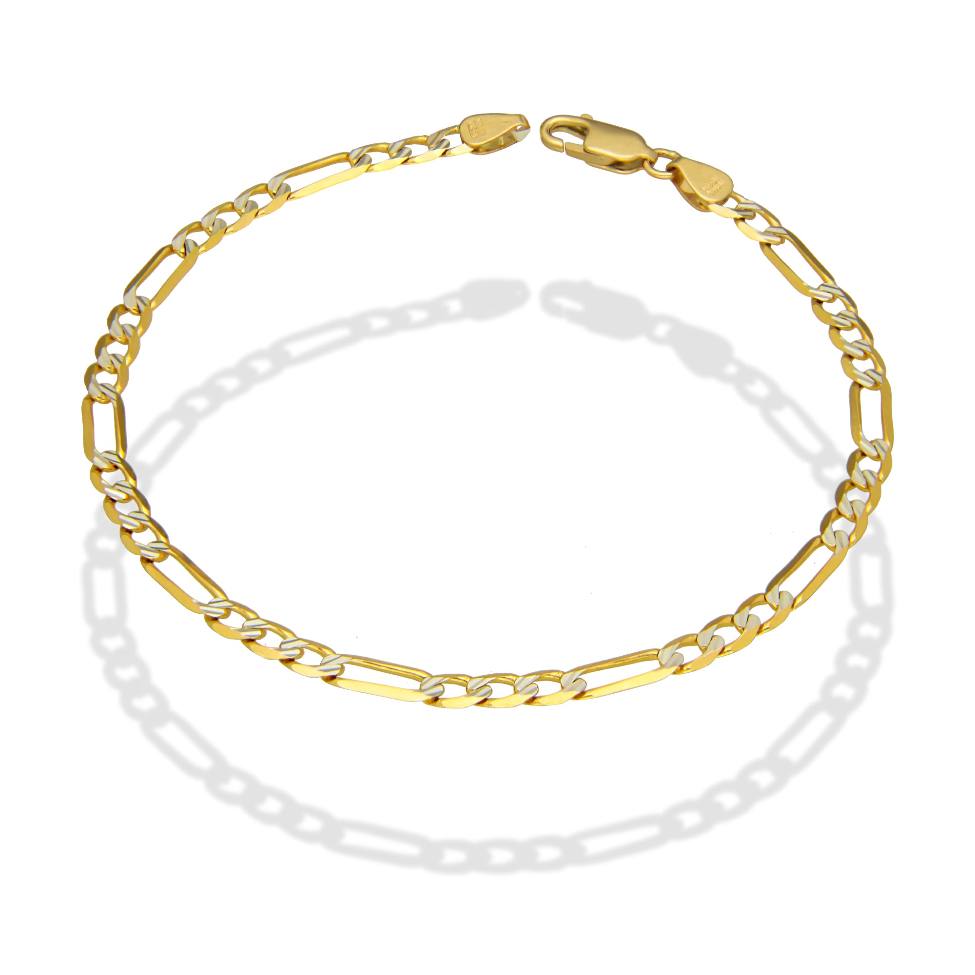 MR14PC029 Pulsera Para Caballero Oro Sólido 14K EMC14 Modelo Fígaro 3*1 Segrinado Diagonal 4 mm x 21 cm