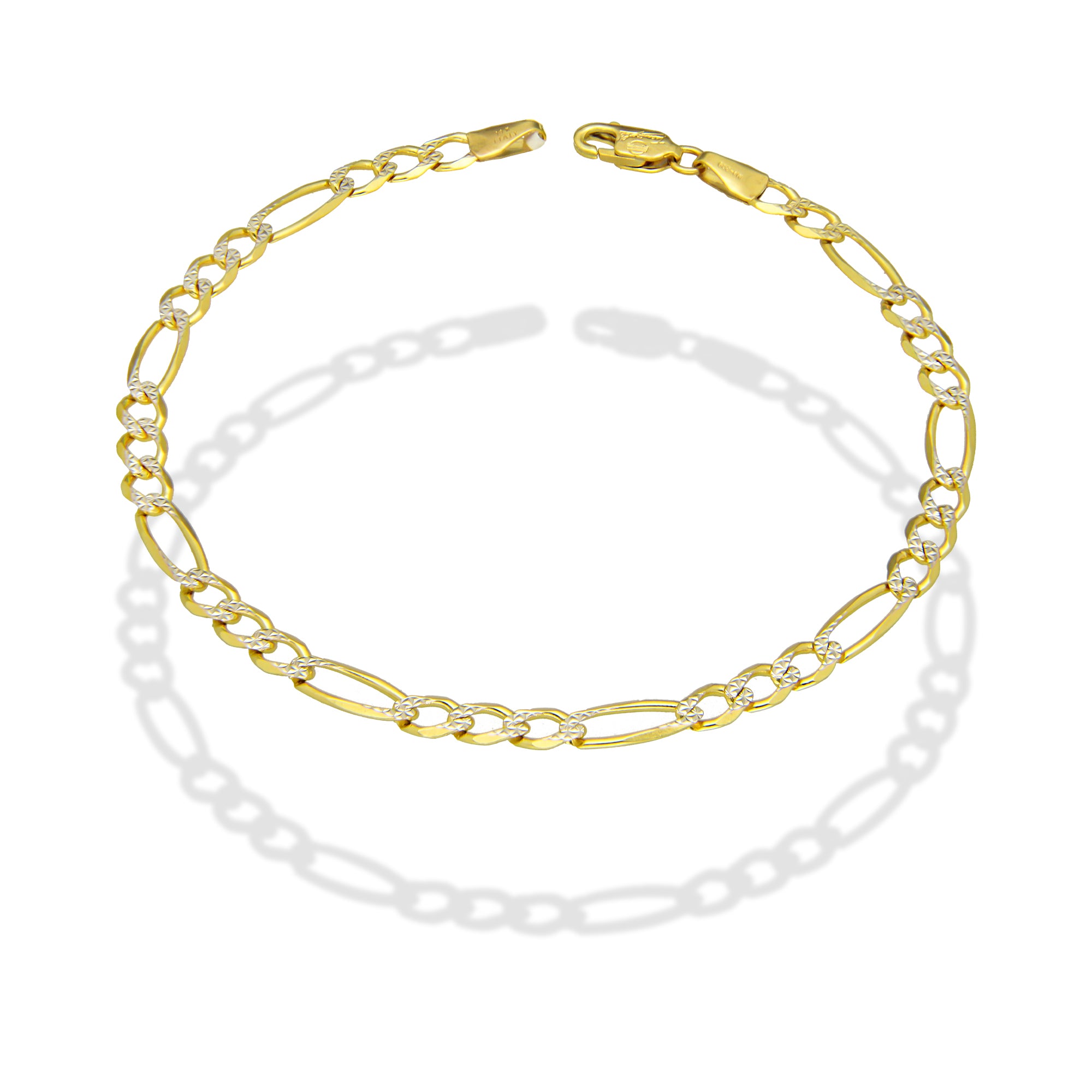 MR14PC030 Pulsera Para Caballero Oro Sólido 14K EMC14 Modelo Fígaro 3*1 Diamantada 4.5 mm x 21 cm