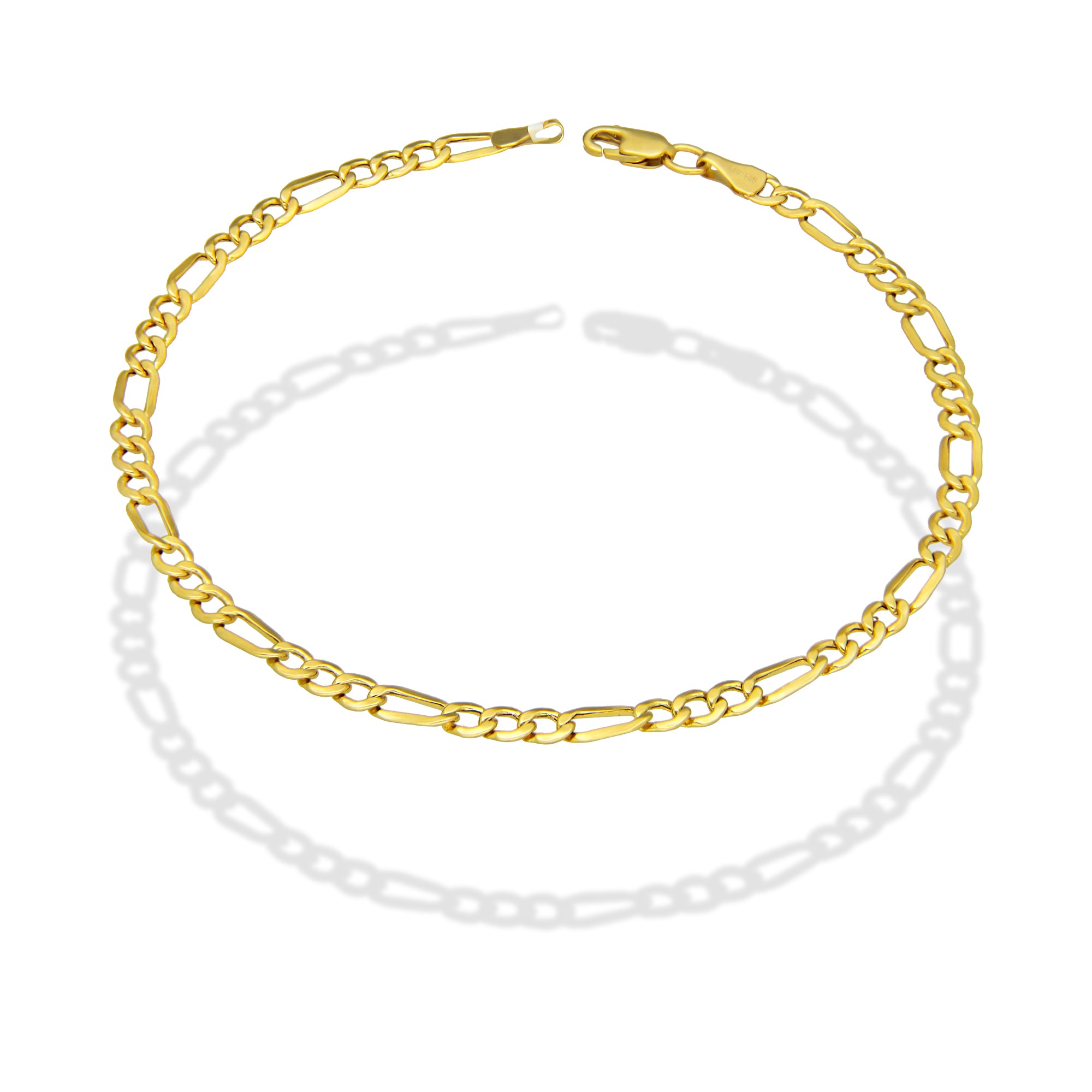 MR14PC031 Pulsera Para Caballero Oro Sólido 14K EMF14 Modelo Fígaro 3*1 Lisa 3.8 mm x 21 cm