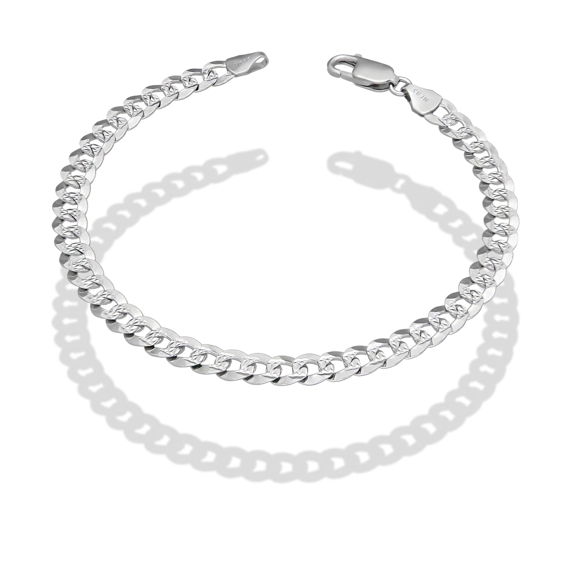 MR14PC034 Pulsera Para Caballero Oro Sólido 14K Mod Cubana Americana DIamantada Oro Blanco 6 mm x 21 cm