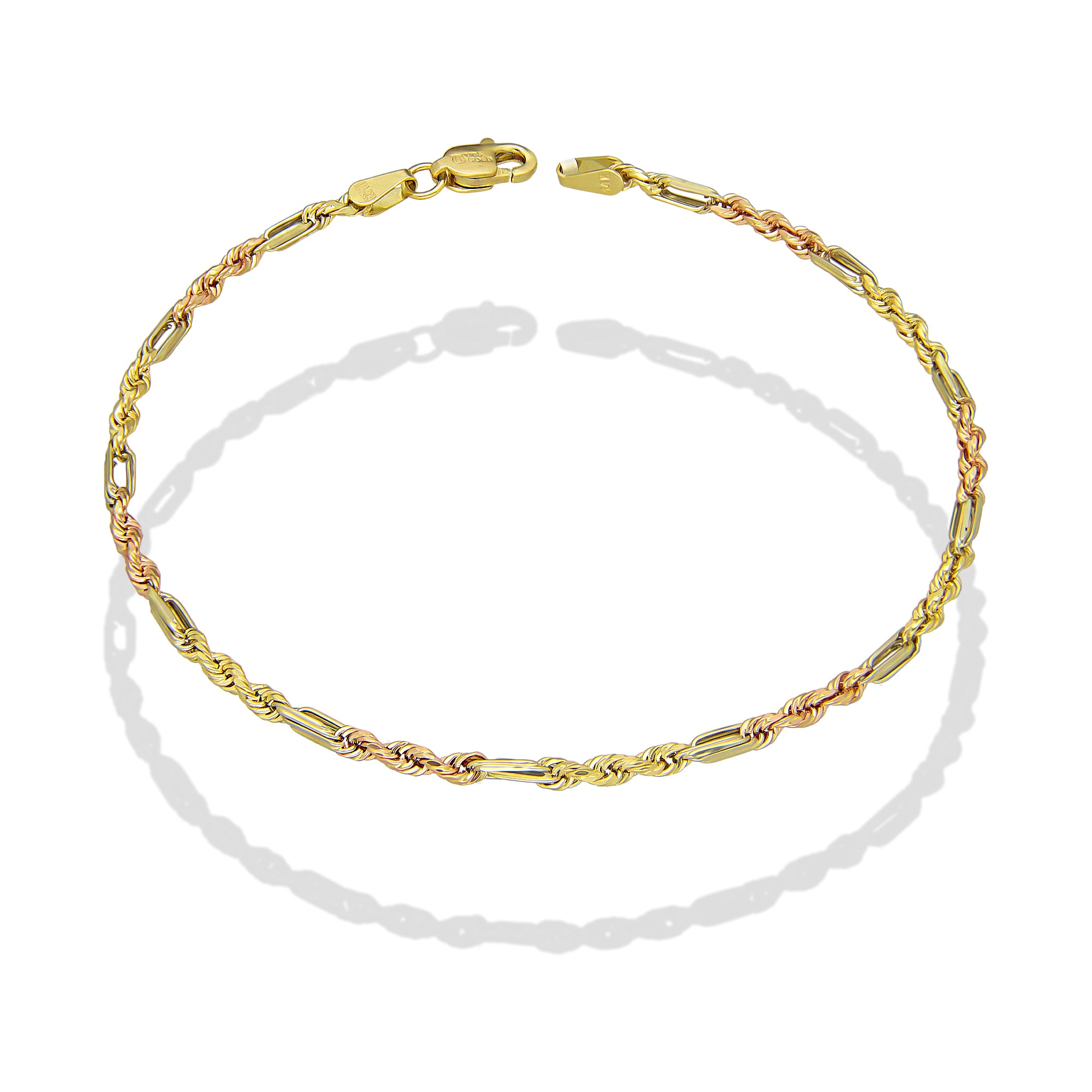 MR14PC054 Pulsera Para Caballero Oro Sólido 14K EMF14 Modelo Torsal Fígaro Florentino 2 mm x 21 cm