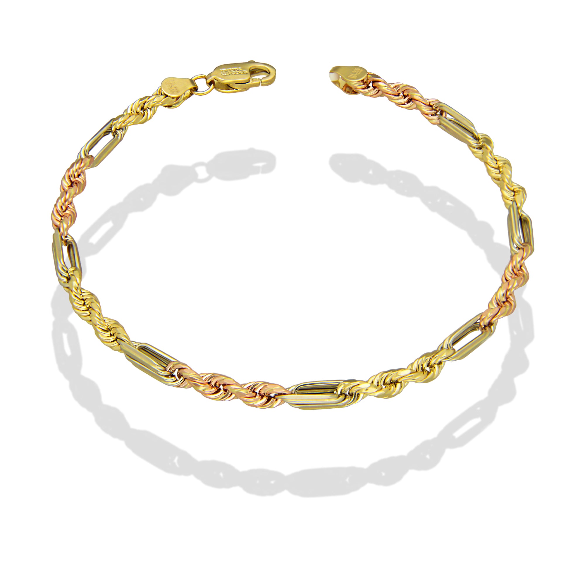 MR14PC055 Pulsera Para Caballero Oro Sólido 14K EMF14 Modelo Torsal Fígaro Florentino 4 mm x 21 cm