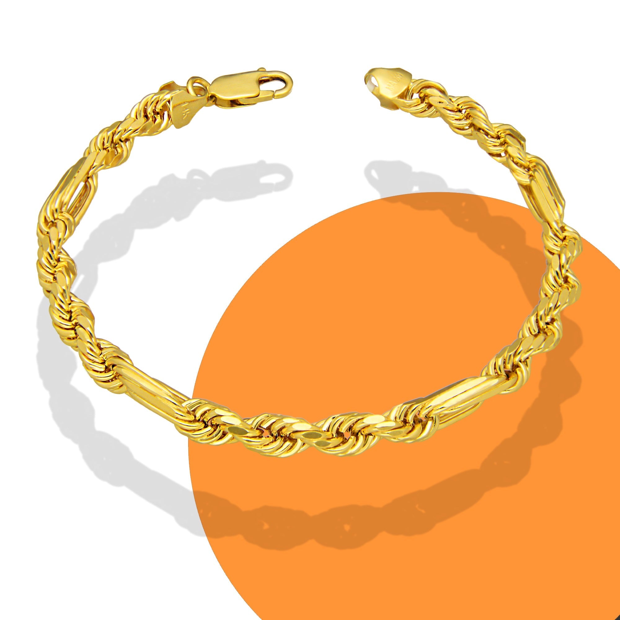MR14PC057 Pulsera Para Caballero Oro Sólido 14K EMF14 Modelo Torsal Fígaro 6 mm x 21 cm