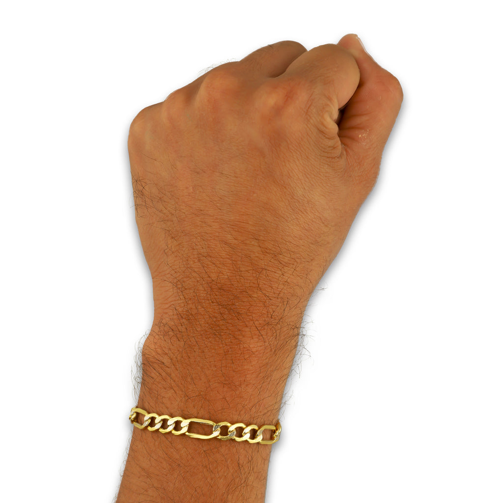 MR14PC060 Pulsera Para Caballero Oro Sólido 14K EMF14 Modelo Fígaro 3*1 Diamantada 6 mm x 21 cm