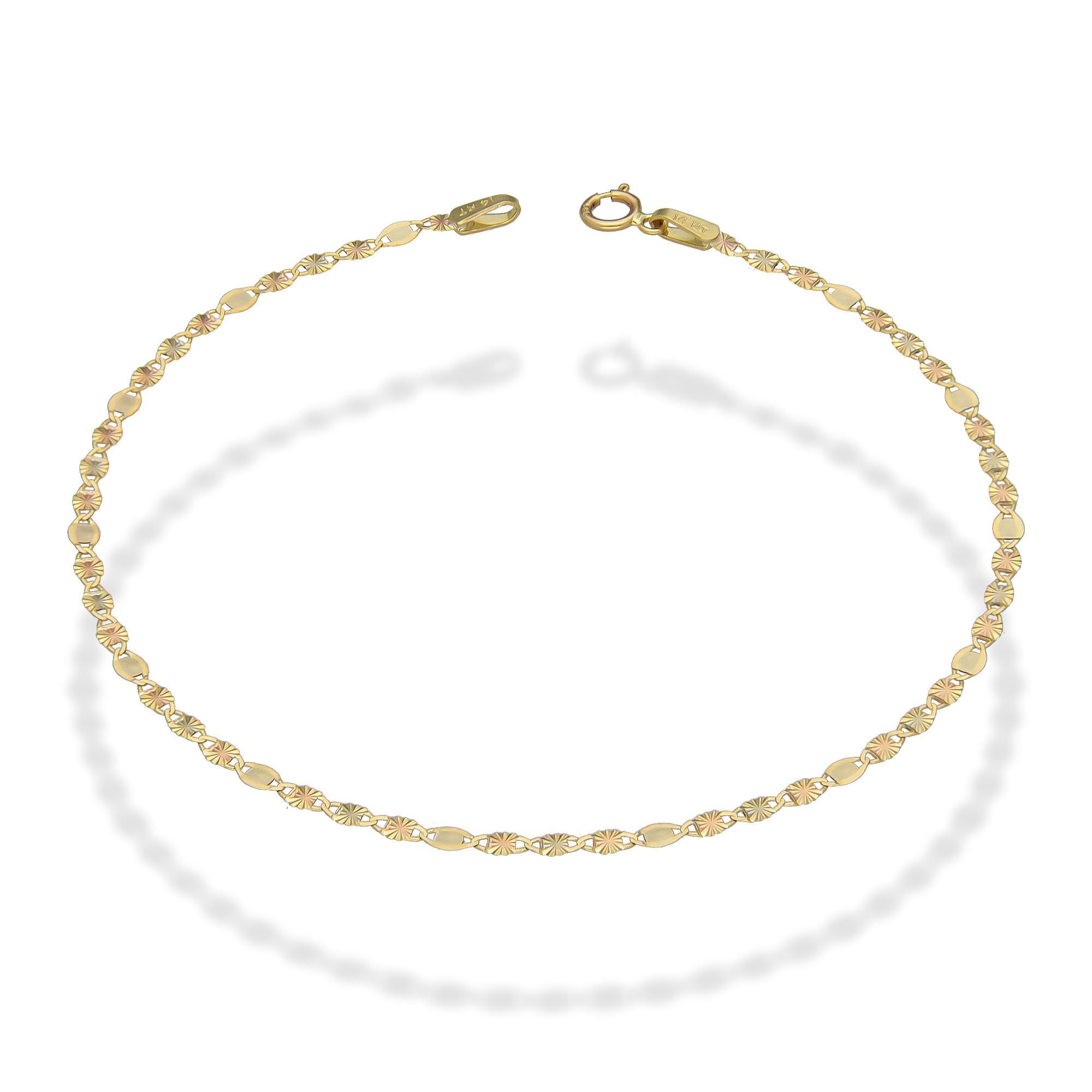MR14PD015 Pulsera Dama Oro 14K Florentino Ancla Diamantada 3*1 2 Mm x 18.5 Cm