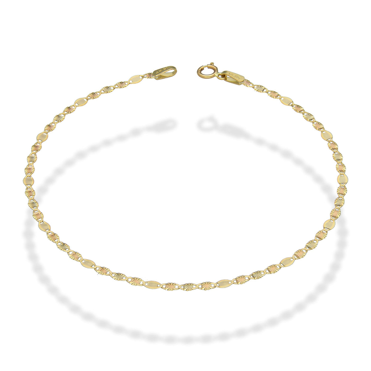 MR14PD015 Pulsera Dama Oro 14K Florentino Ancla Diamantada 3*1 2 Mm x 18.5 Cm