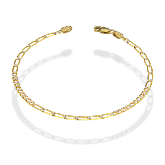 MR14PD021 Pulsera Dama Oro 14K Figaro Diamantada 7*10 3 Mm x 18 Cm