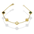 MR14PD054 Pulsera Dama Oro Sólido 14K Mod Trébol Negro, Dorado y Blanco 8 mm x 17.5 cm