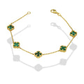 MR14PD057 Pulsera Dama Oro Sólido 14K Mod Trébol Verde 8 mm x 17.5 cm