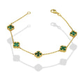 MR14PD057 Pulsera Dama Oro Sólido 14K Mod Trébol Verde 8 mm x 17.5 cm
