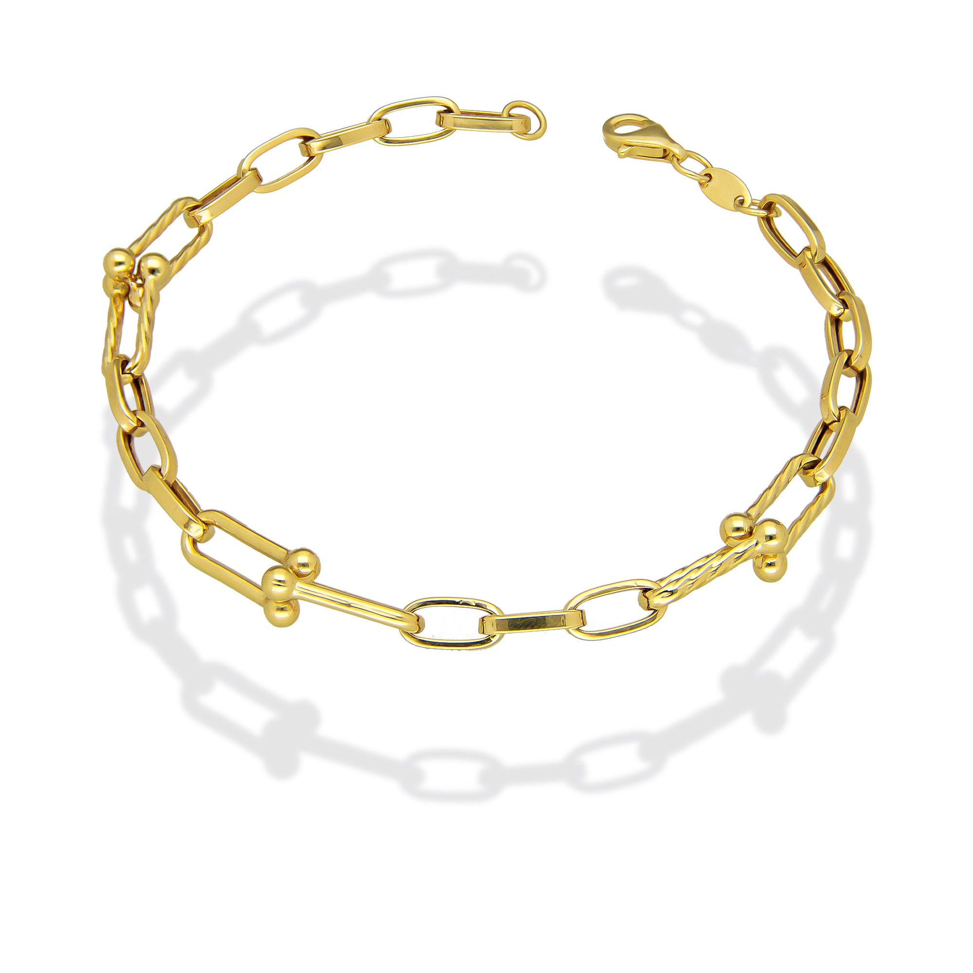 MR14PD069 Pulsera Dama Oro Sólido 14K Mod Ancla Eslabones Ovalados Planos 7 mm x 19 cm
