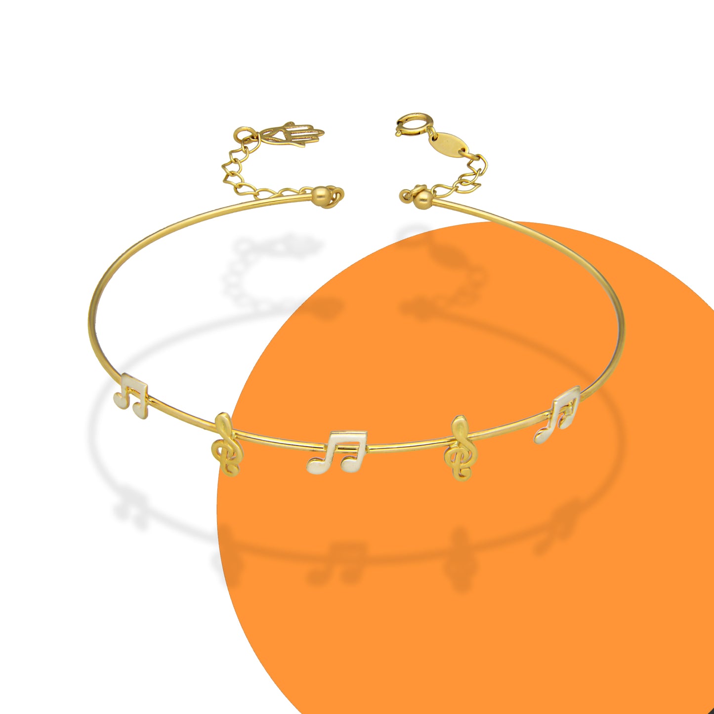 MR14PD091 Pulsera Dama Oro Sólido 14K Aro Notas Musicales Súper Ligero Ajustable 18 a 20 cm