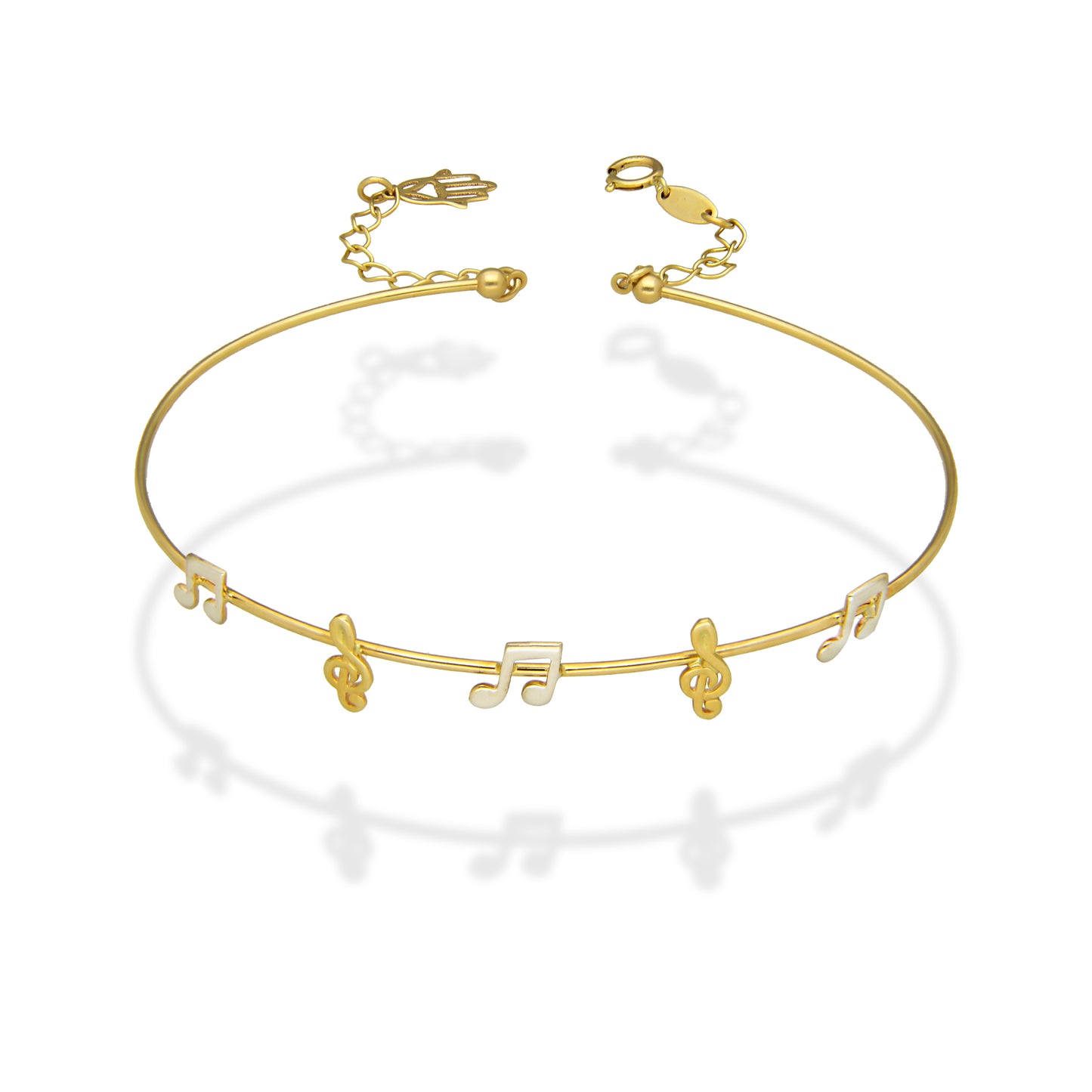 MR14PD091 Pulsera Dama Oro Sólido 14K Aro Notas Musicales Súper Ligero Ajustable 18 a 20 cm