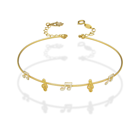 MR14PD091 Pulsera Dama Oro Sólido 14K Aro Notas Musicales Súper Ligero Ajustable 18 a 20 cm