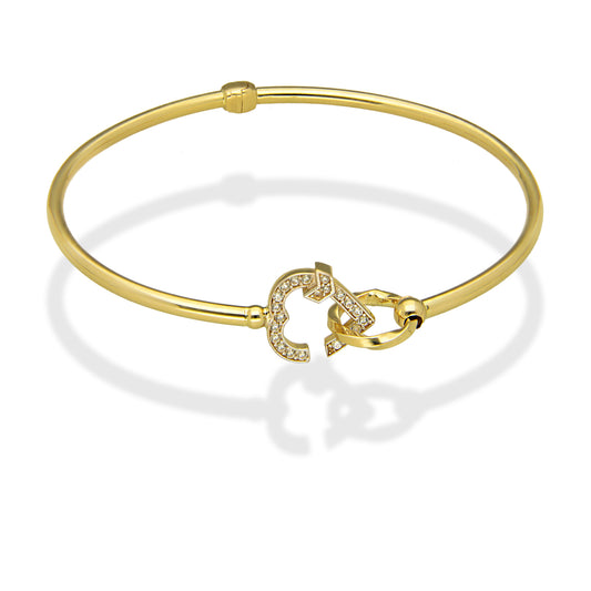 MR14PD094 Pulsera Dama Oro Sólido 14K Aro Tubular Broche Corazón con Zirconia 18 cm