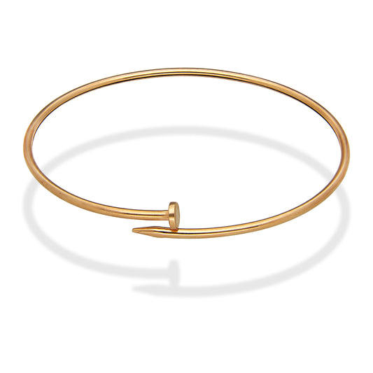 MR14PD096 Pulsera Dama Oro Sólido 14K Aro Tubular en Forma de Clavo Oro Rosa 18 cm