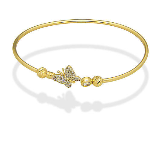 MR14PD098 Pulsera Dama Oro Sólido 14K Aro Tubular Mariposa con Zirconias 18 cm