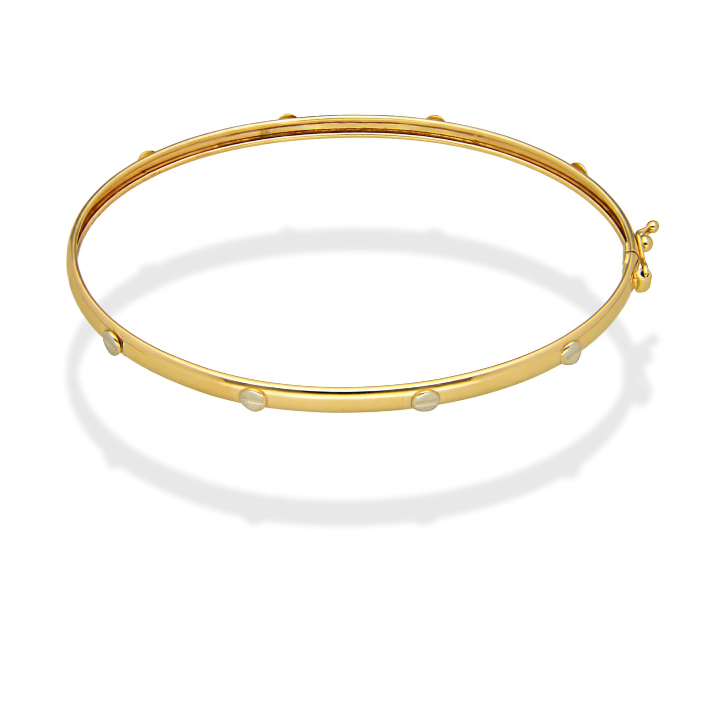 MR14PD099 Pulsera Dama Oro Sólido 14K Aro Media Caña Ligero Tornillos 18 cm