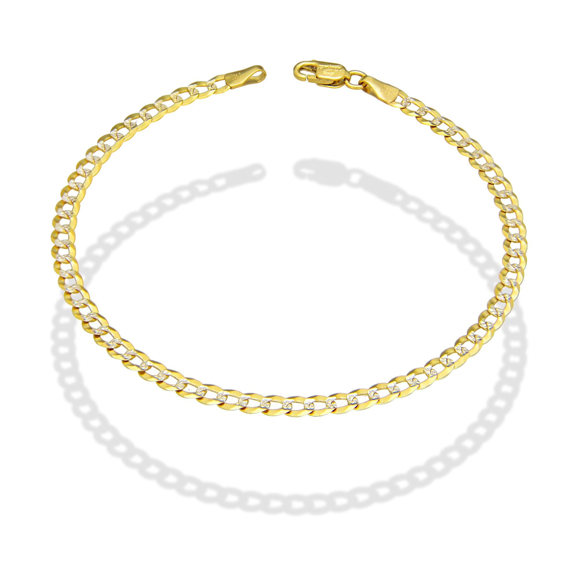 MR14PD104 Pulsera Dama Oro Sólido 14K Mod Cubana Americana 1*0 Diamantada 3.2 mm x 18 cm