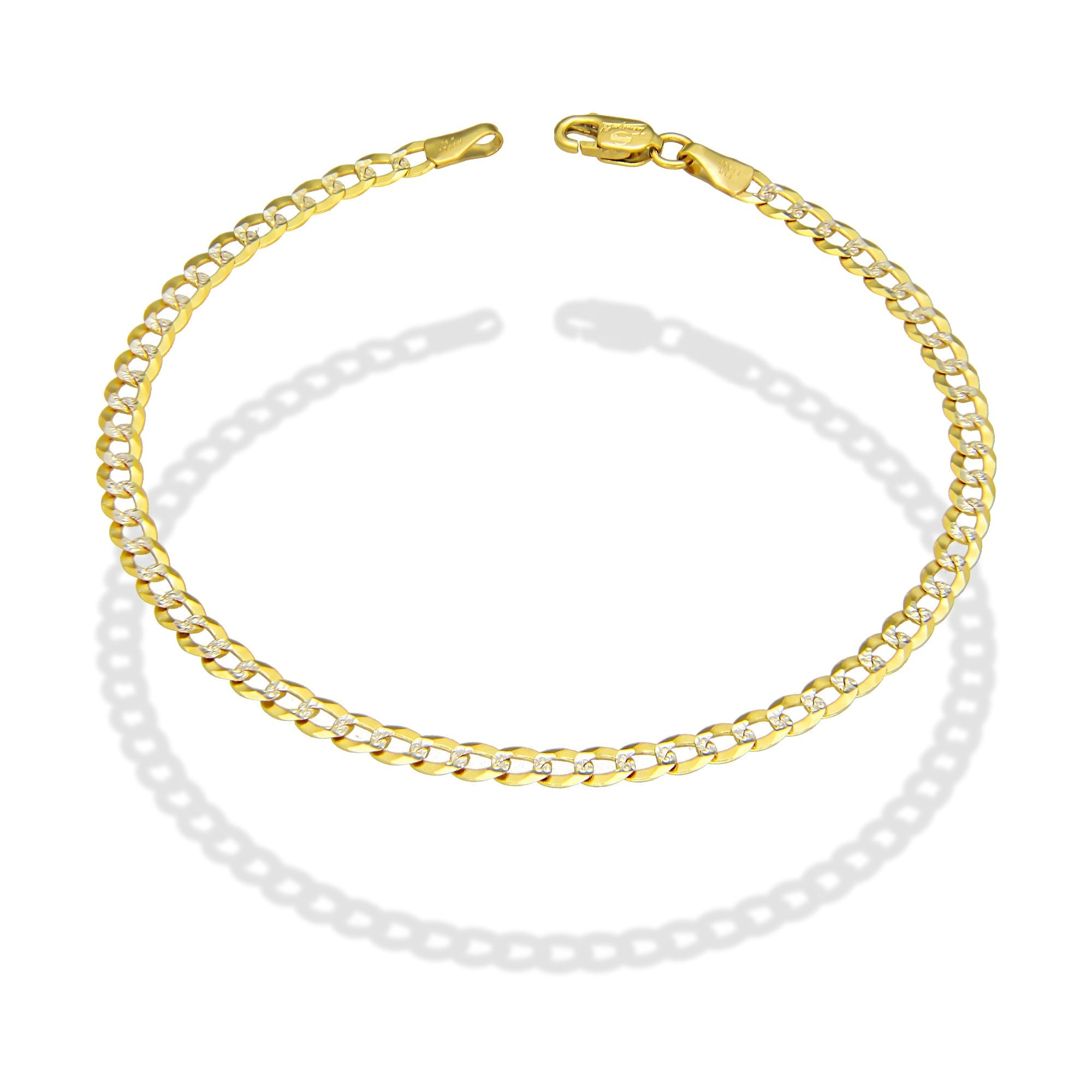 MR14PD104 Pulsera Dama Oro Sólido 14K Mod Cubana Americana 1*0 Diamantada 3.2 mm x 18 cm