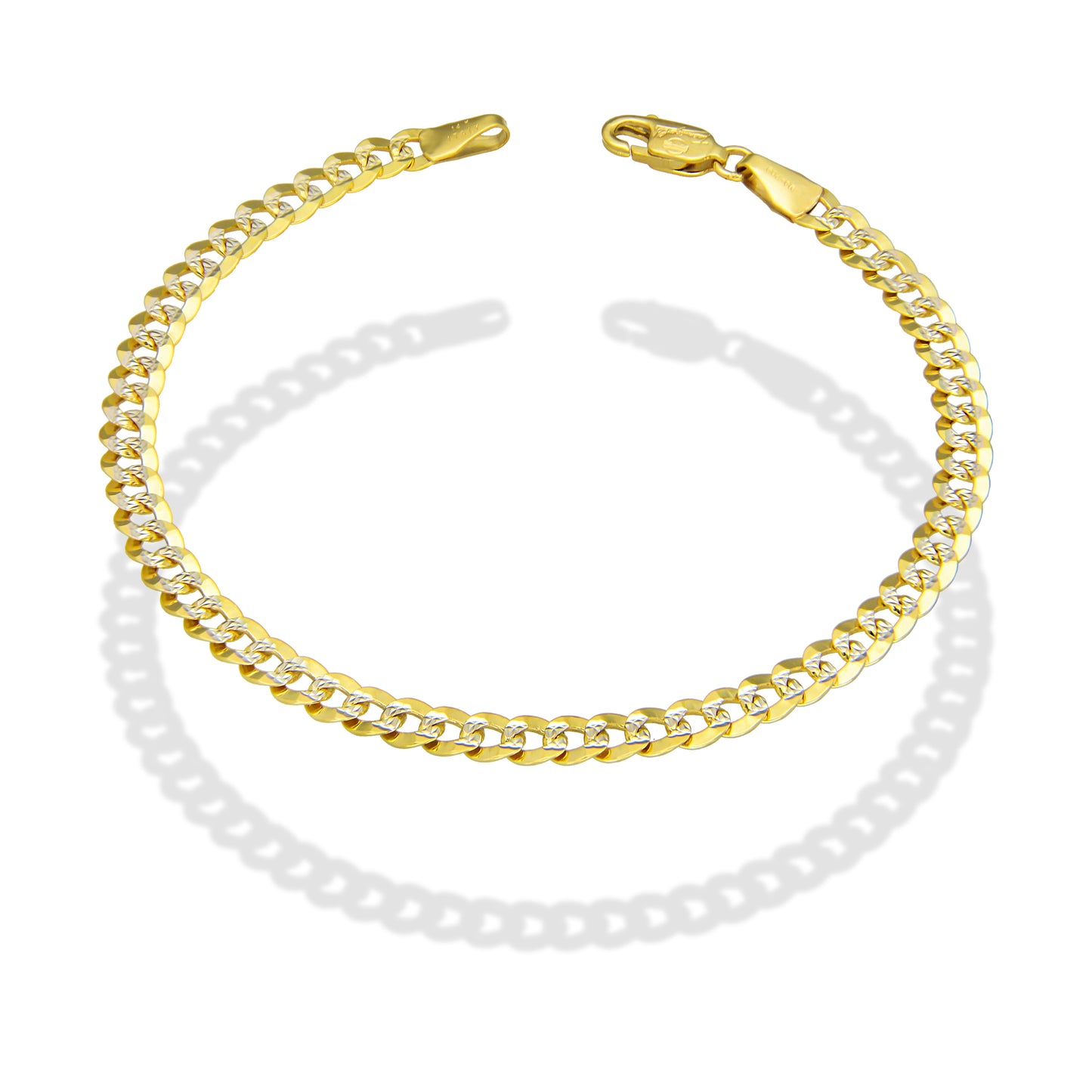 MR14PD105 Pulsera Dama Oro Sólido 14K Mod Cubana Americana 1*0 Diamantada 4.5 mm x 18 cm