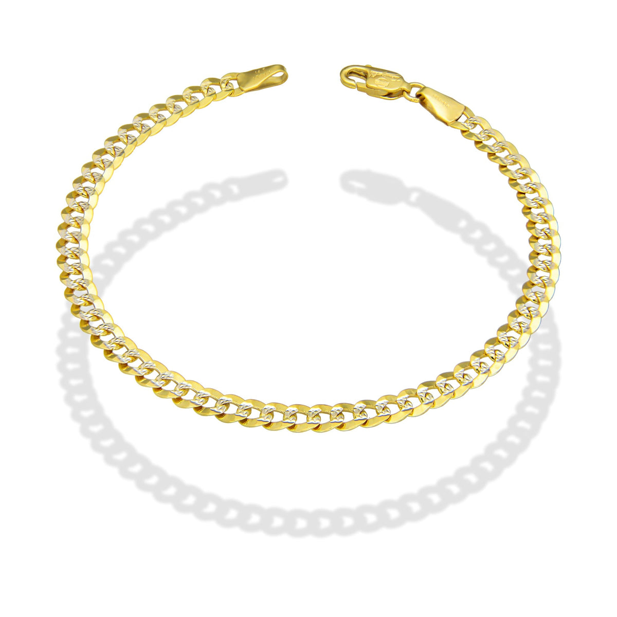 MR14PD105 Pulsera Dama Oro Sólido 14K Mod Cubana Americana 1*0 Diamantada 4.5 mm x 18 cm