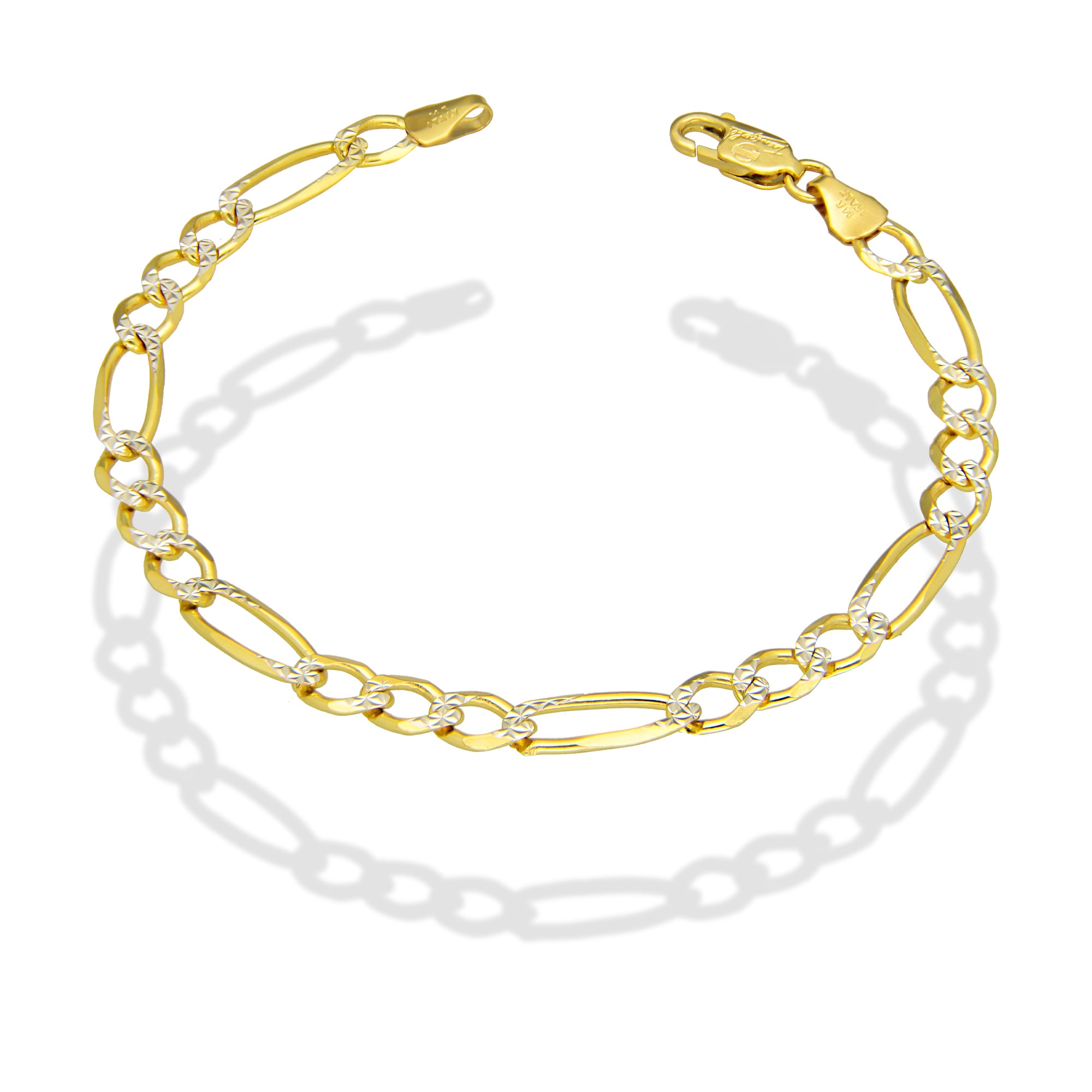 MR14PD109 Pulsera Dama Oro Sólido 14K Mod Fígaro 3*1 Diamantada 5 mm x 18 cm