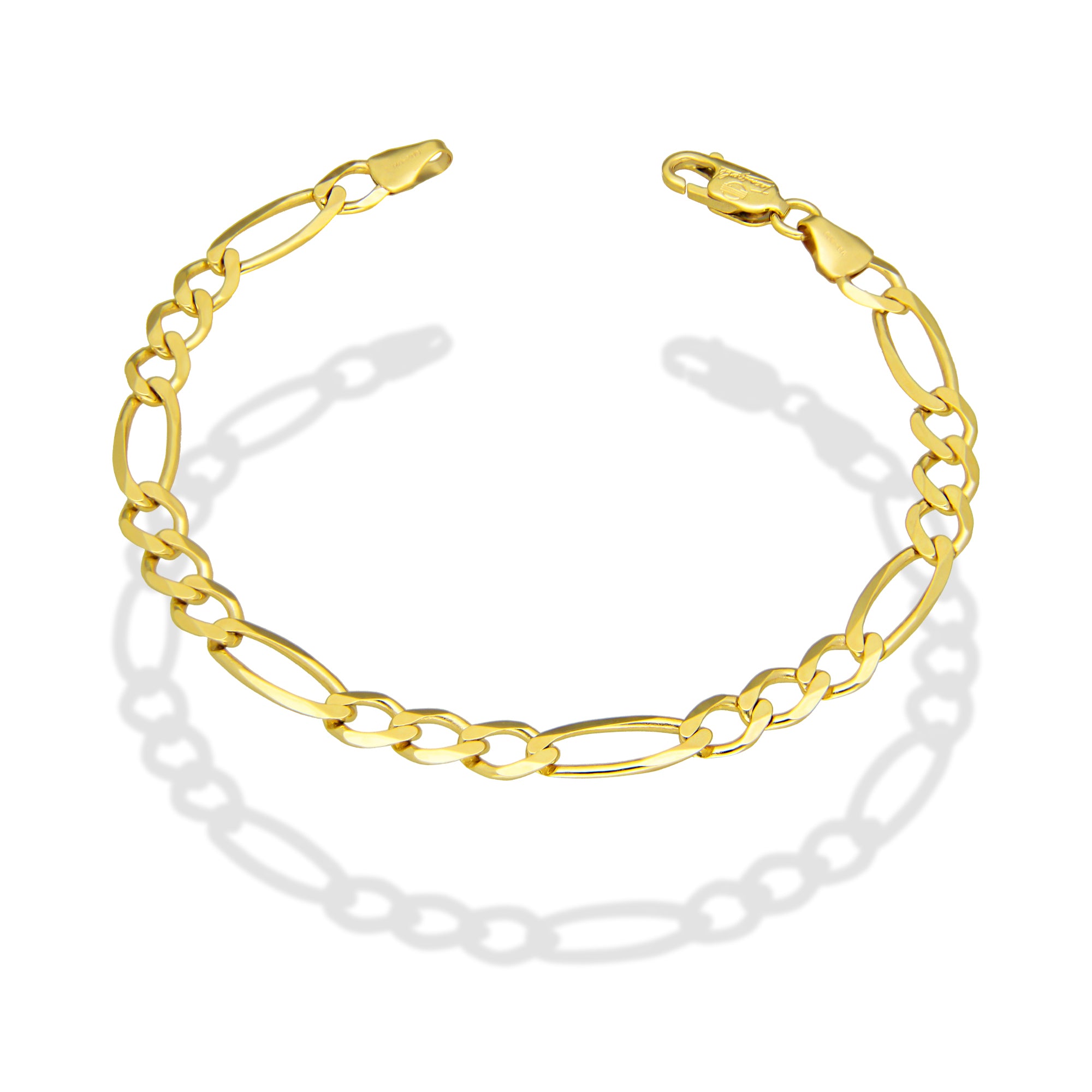 MR14PD113 Pulsera Dama Oro Sólido 14K Mod Fígaro 3*1 Lisa 5 mm x 18 cm