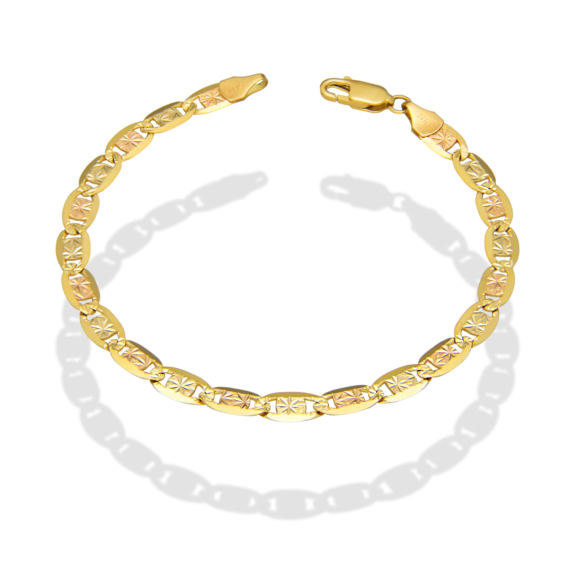 MR14PD114 Pulsera Dama Oro Sólido 14K Mod Valentino Diamantado Estrella Florentino 5 mm x 18 cm