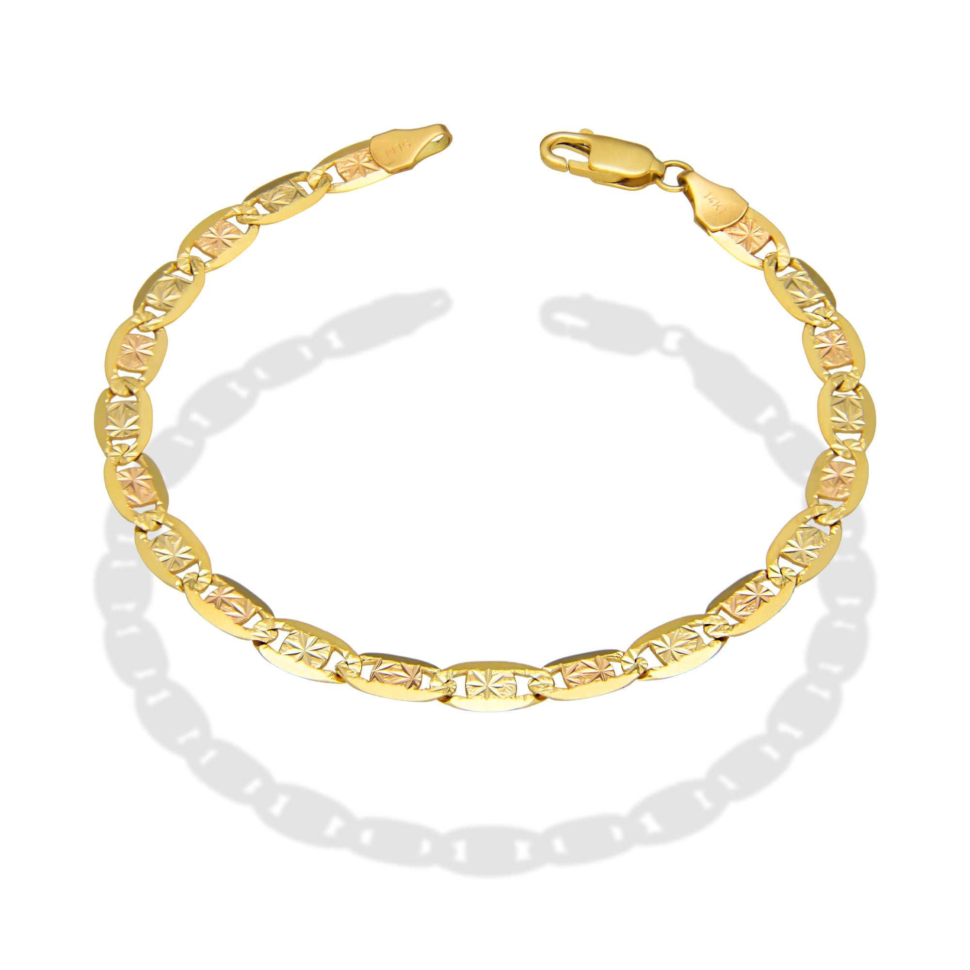 MR14PD114 Pulsera Dama Oro Sólido 14K Mod Valentino Diamantado Estrella Florentino 5 mm x 18 cm