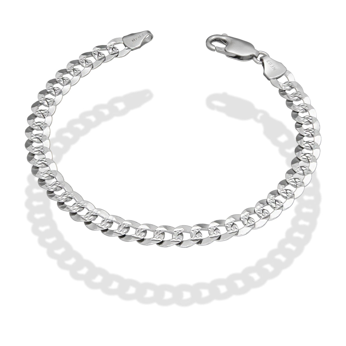 MR14PD115 Pulsera Dama Oro Sólido 14K Mod Cubana Americana Oro Blanco 6 mm x 18 cm
