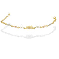 MR14PD121 Pulsera Esclava Dama Oro Sólido 14K Mod XV Años Corona Eslabones Corazón Diamantados Florentino Ancho Figura 12 mm, Ancho Eslabón 5 mm x 18 cm