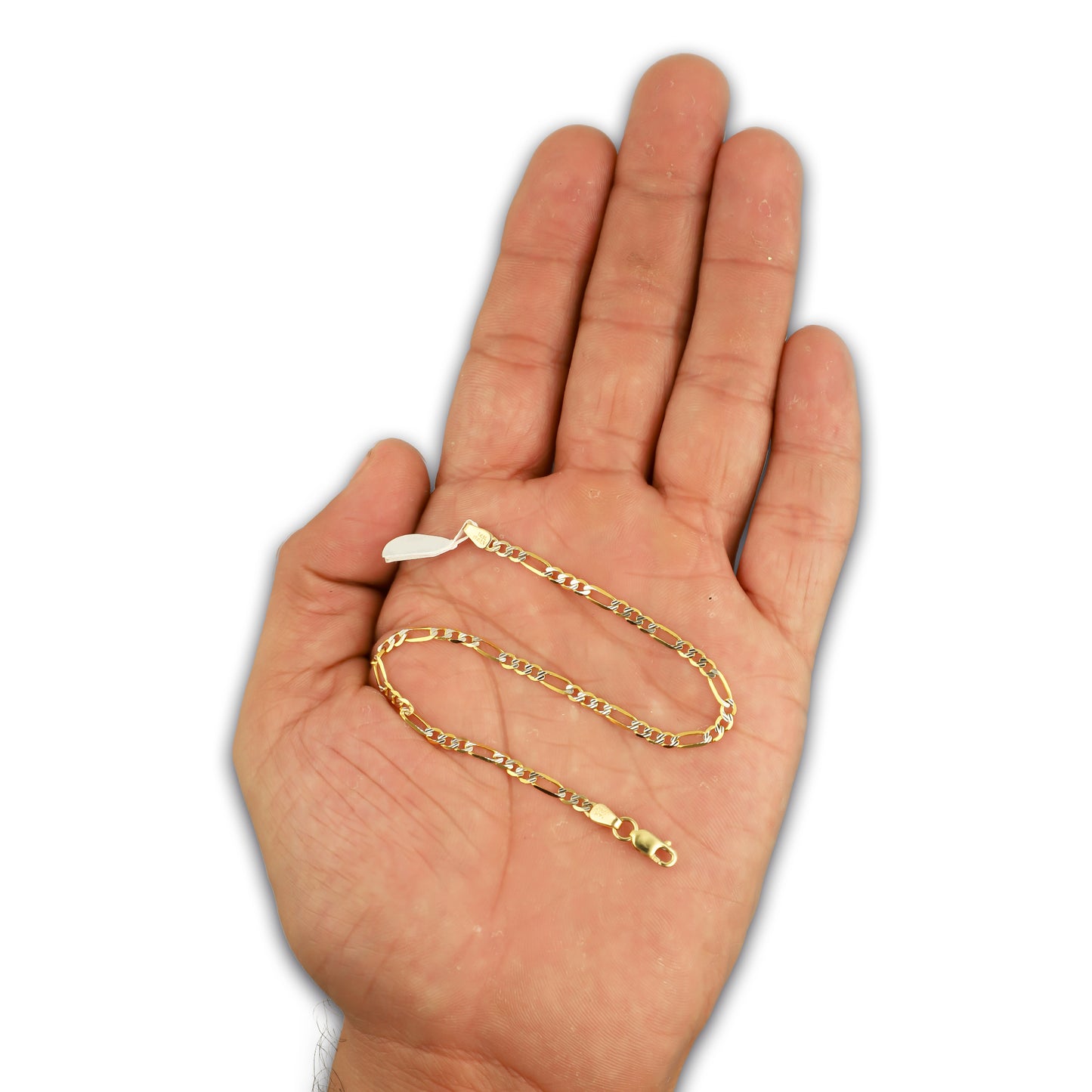 MR14PD137 Pulsera Dama Oro Sólido 14K EMC14 Modelo Figaro 3*1 Diamantada 2.5 mm x 18 cm