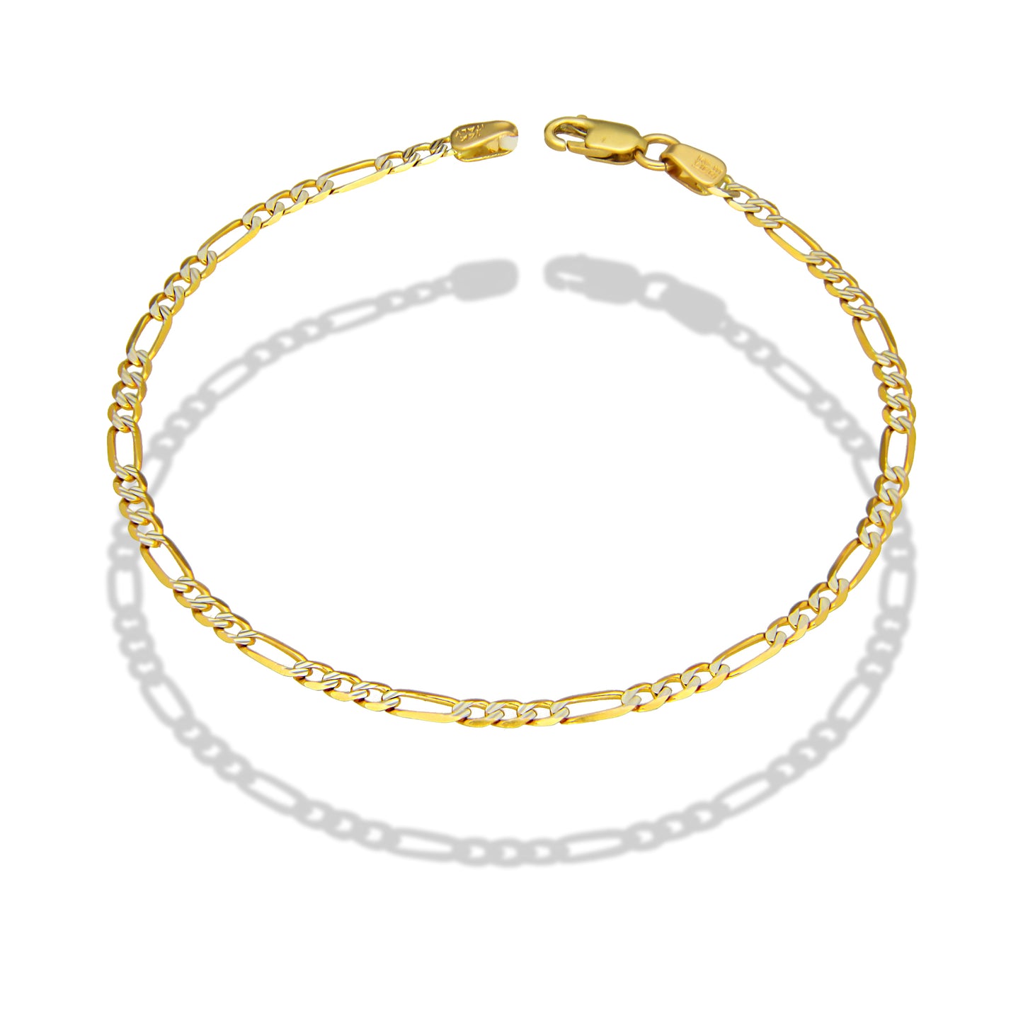 MR14PD137 Pulsera Dama Oro Sólido 14K EMC14 Modelo Figaro 3*1 Diamantada 2.5 mm x 18 cm