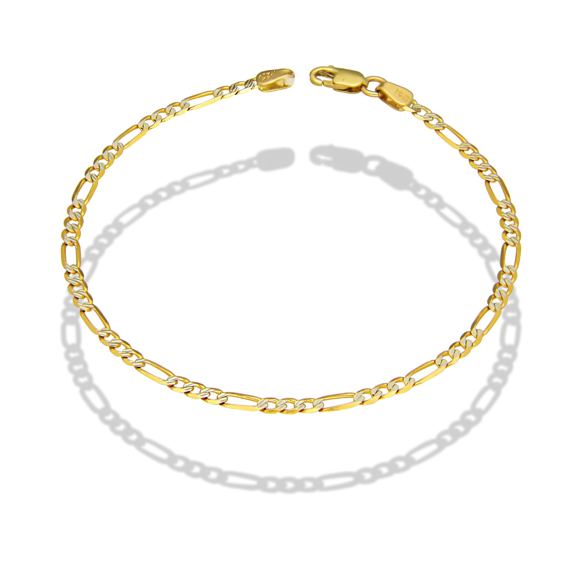 MR14PD137 Pulsera Dama Oro Sólido 14K EMC14 Modelo Figaro 3*1 Diamantada 2.5 mm x 18 cm