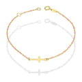 MR14PD138 Pulsera Dama Oro Sólido 14K EMF14 Modelo Bolitas Rosas con Cruz Lisa en medio 1 mm x 18 cm