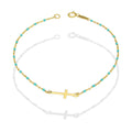 MR14PD139 Pulsera Dama Oro Sólido 14K EMF14 Modelo Bolitas Azul con Cruz Lisa en medio 1 mm x 18 cm