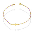 MR14PD140 Pulsera Dama Oro Sólido 14K EMF14 Modelo Bolitas Morado con Cruz Lisa en medio 1 mm x 18 cm