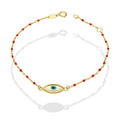 MR14PD141 Pulsera Dama Oro Sólido 14K EMF14 Modelo Bolitas Rojas con Ojito Turco 1 mm x 18 cm