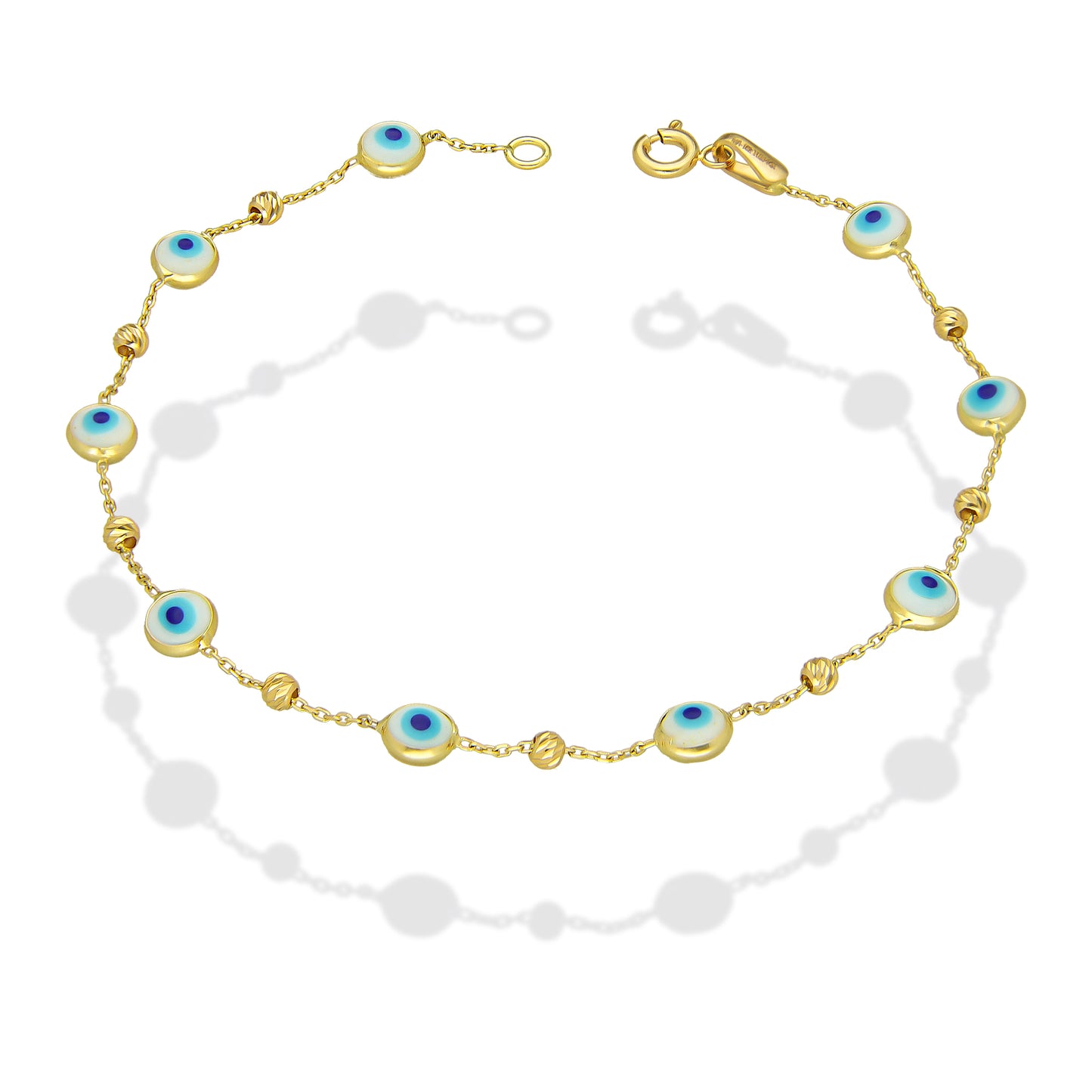 MR14PD142 Pulsera Dama Oro Sólido 14K EMF14 Modelo Ojitos Turcos Super Ligera Oro Amarillo 5 mm x 19 cm